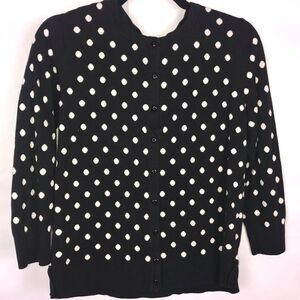 Loft Outlet Button Front Polka Dot Sweater Size Small Black and white